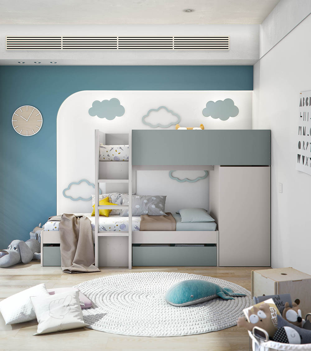 Cama Tren Eureka con Armario y 2 Cajones | Meimon